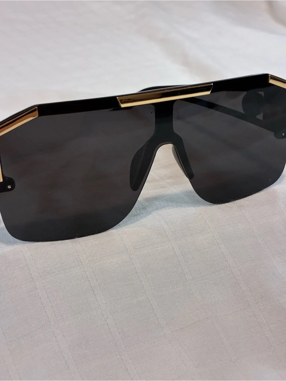 Men’s Black Shield Sunglasses with Gold Trim